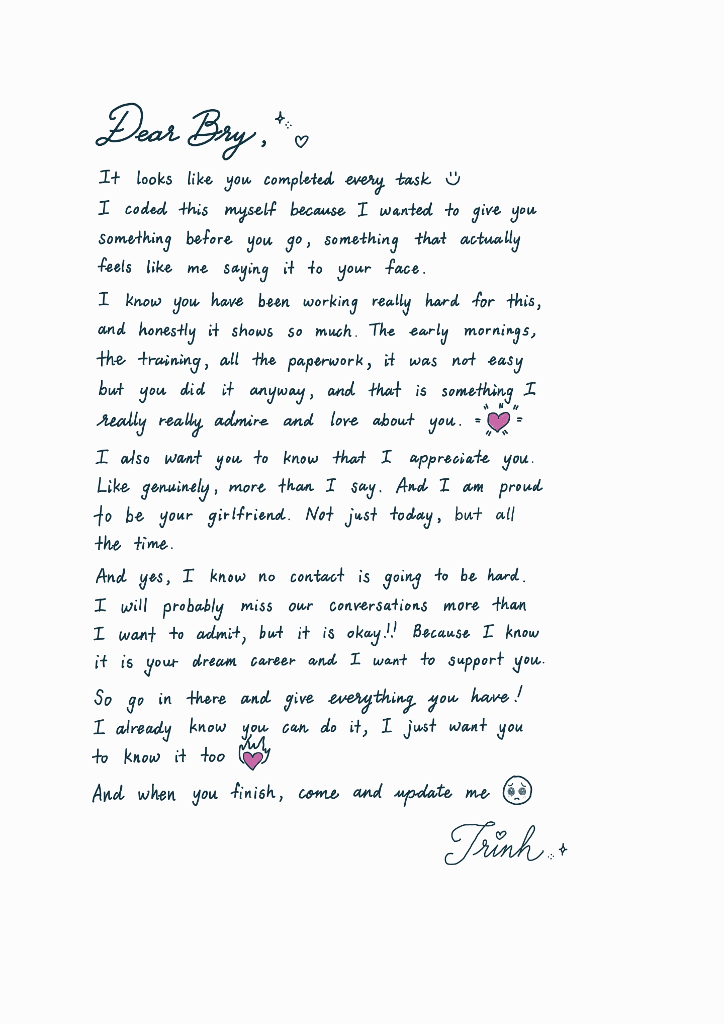 A handwritten letter from Trinh to Bry